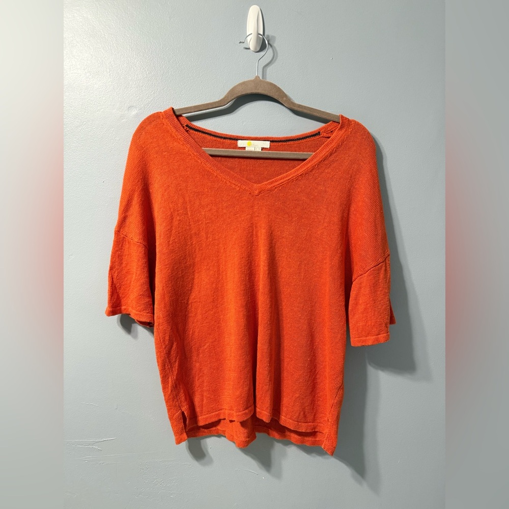 Boden Linen Knitted V-Neck T-Shirt Blouse Orange Womens Top K0591 US 6 - Picture 4 of 11